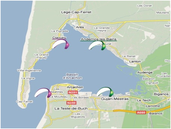 sites de pratique du bassin.png Les sites de pratique du Bassin d'Arcachon